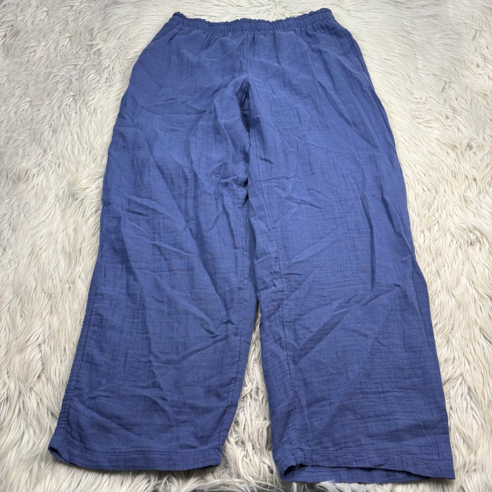 Coldwater Creek Women's M Blue Gauze Cotton Pull On Wide Leg Pants Resort Beach